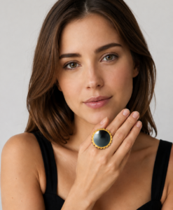 Anillo Plata Oxidada y Oro. Colección Girasol