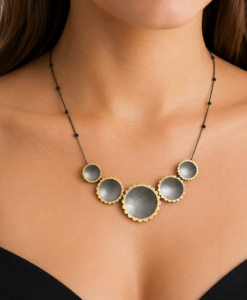 Necklace in Oxidized Silver and Gold. Sunflower Collection