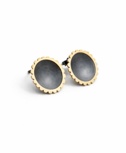 Earrings in Oxidized Silver and Gold. Sunflower Collection